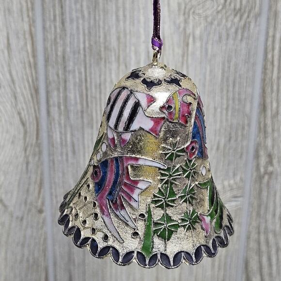 Vintage‎ Cloisonné Enamel Bell Ornament Tropical Fish Ocean Theme Hanging Decor - Picture 5 of 9